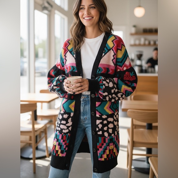 NWT FARM Rio Crazy Mix Long Knit Cardigan Size M - Picture 4 of 17